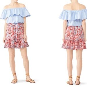 RTR‎ Paloma Blue Alexa 100% Silk Red, White & Blue Floral Tiered Mini Skirt Sz M